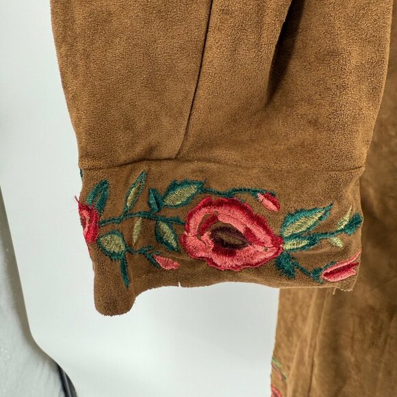 Curations Embroidered Open Front Suede Feel Jacket S Brown - Picture 7 of 10